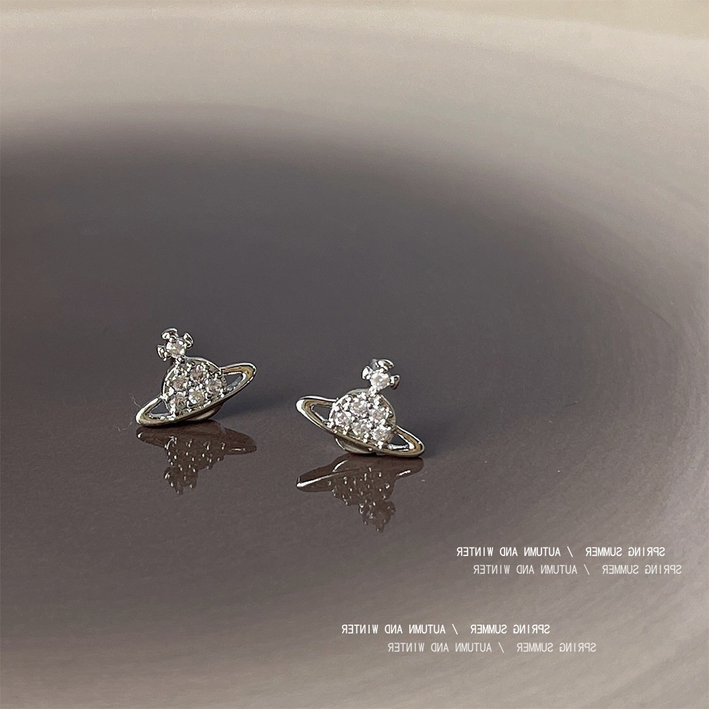 Mini Version ~ Micro-inlaid Zircon 925 silver needle small spaceship earrings, personalized ins earrings factory accessories supply pic 1