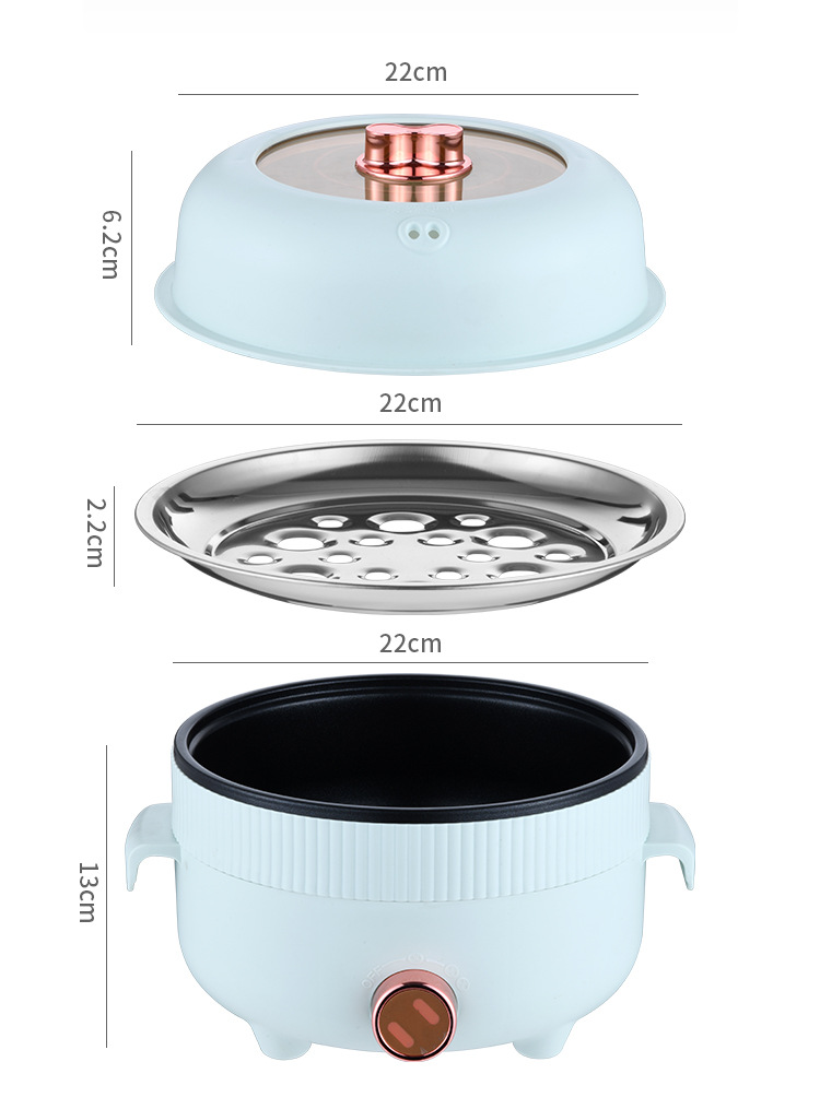 A 22cm height-increased design household multi-functional electric cooking pot, a one-piece pot for frying, boiling, steaming and frying in the dormitory, an electric hot pot and an electric wok pic 20