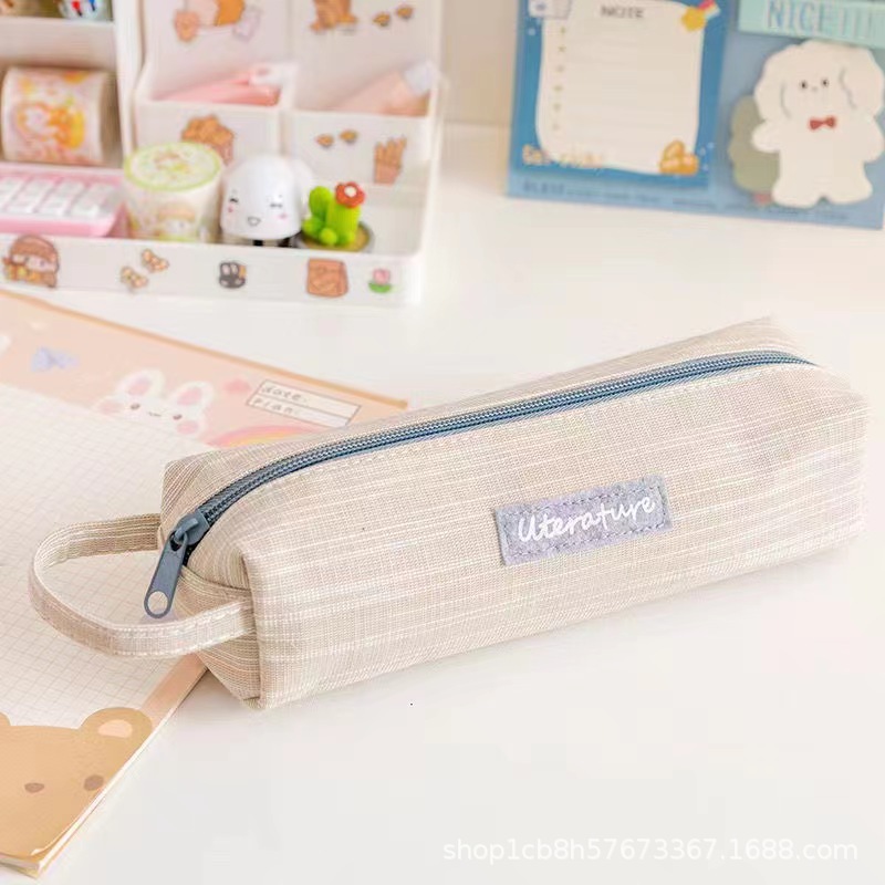 竹节棉布手提笔袋收纳英文字母纯色文具袋大容量学生文具用品详情7