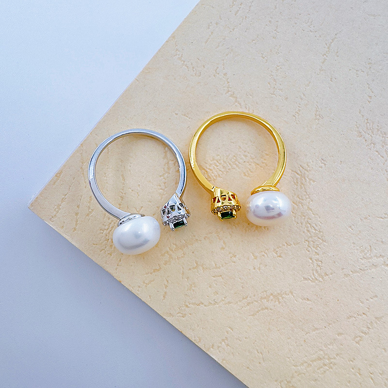 Celeste celeste nuevo anillo de perlas simple mujer luz de lujo anillo de apertura micro circonitas anillo de dedo tienda de fábrica pic 13