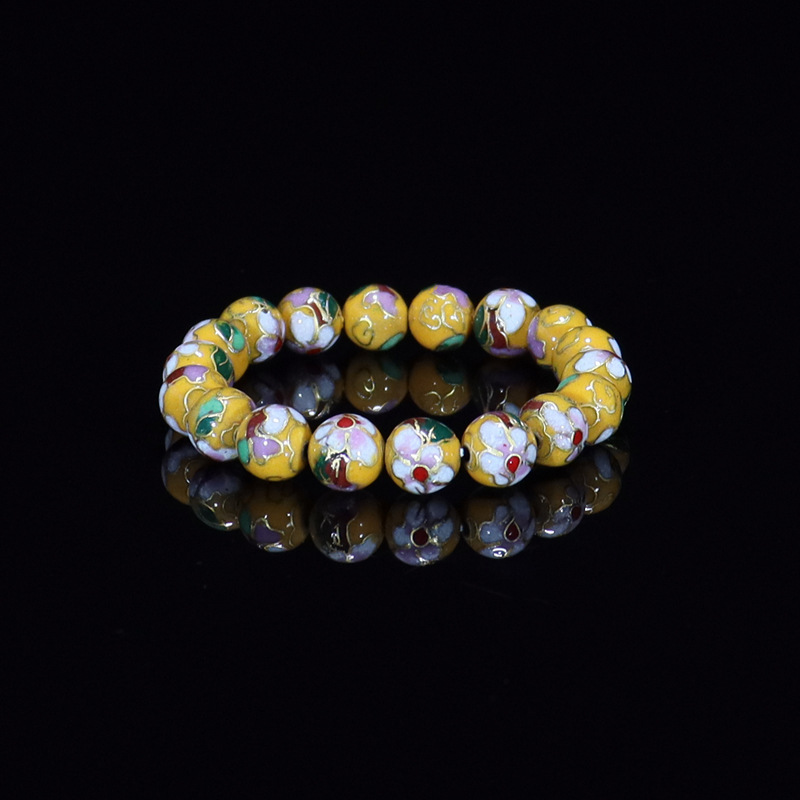 Beijing Cloisonne classical ethnic style jewelry, traditional copper base cloisonne enamel polished round bead bracelet pic 4