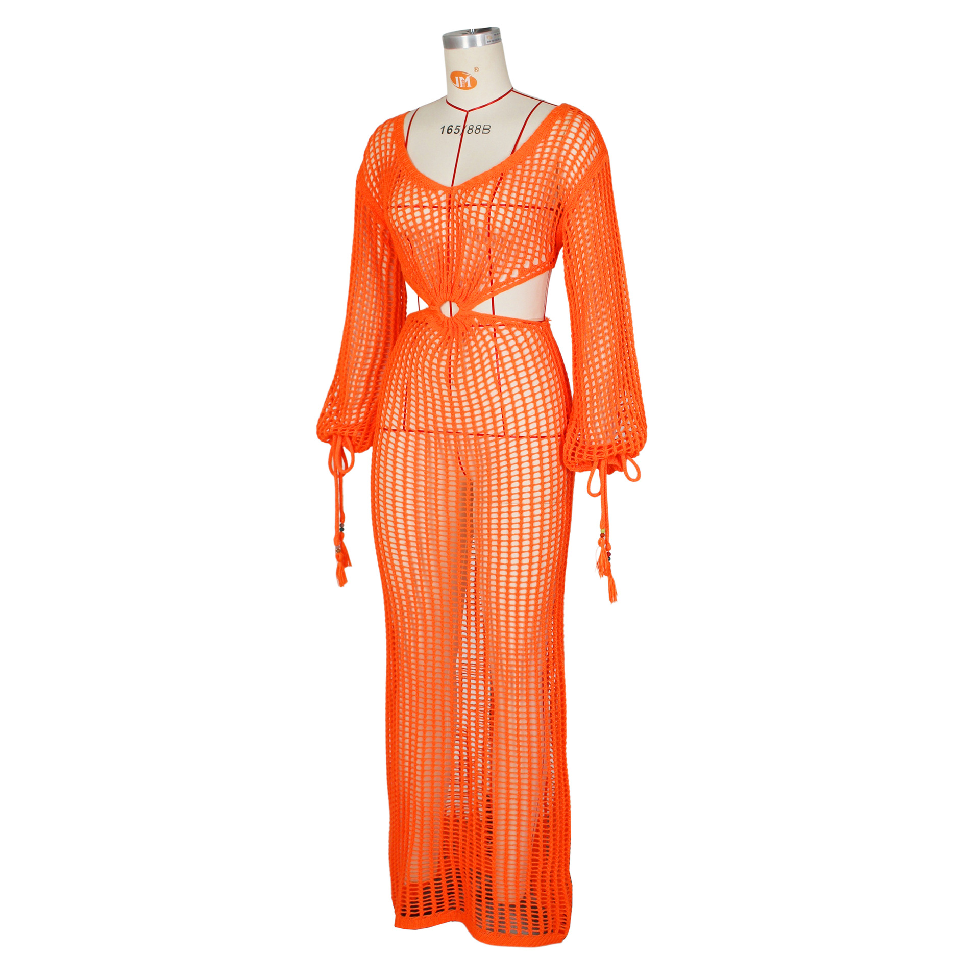 亚马逊速卖通欧美女装性感镂空针织连衣裙夏季深V沙滩罩衫长裙详情7