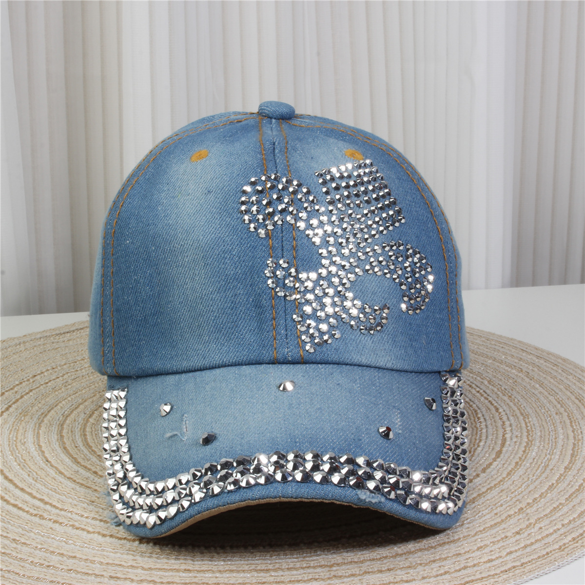 2024新款女士水钻镶钻牛仔布时尚洋气鸭舌帽休闲显脸小成人棒球帽详情39