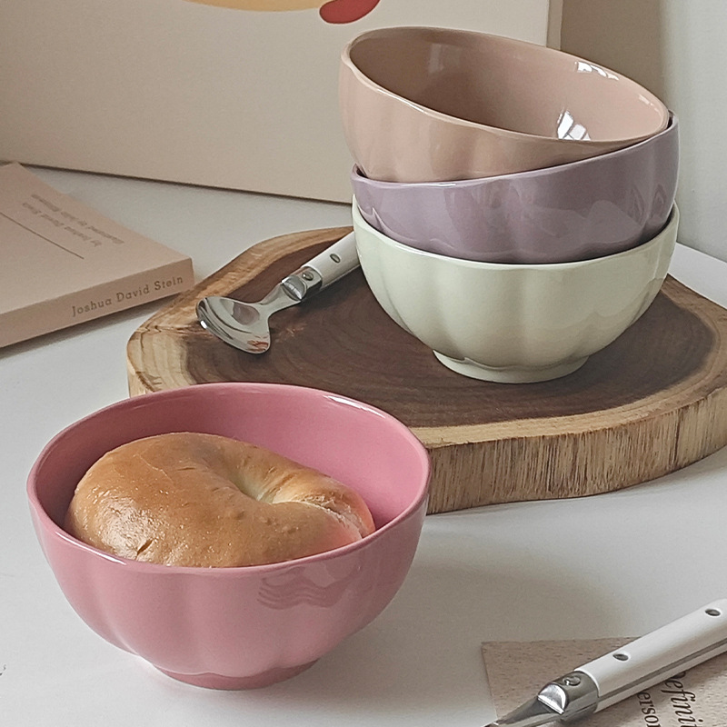 This bowl features a high-quality appearance, glazed rice bowl, underglaze color, high-end tableware, creative ins style, home and restaurant wholesale dessert bowl pic 5