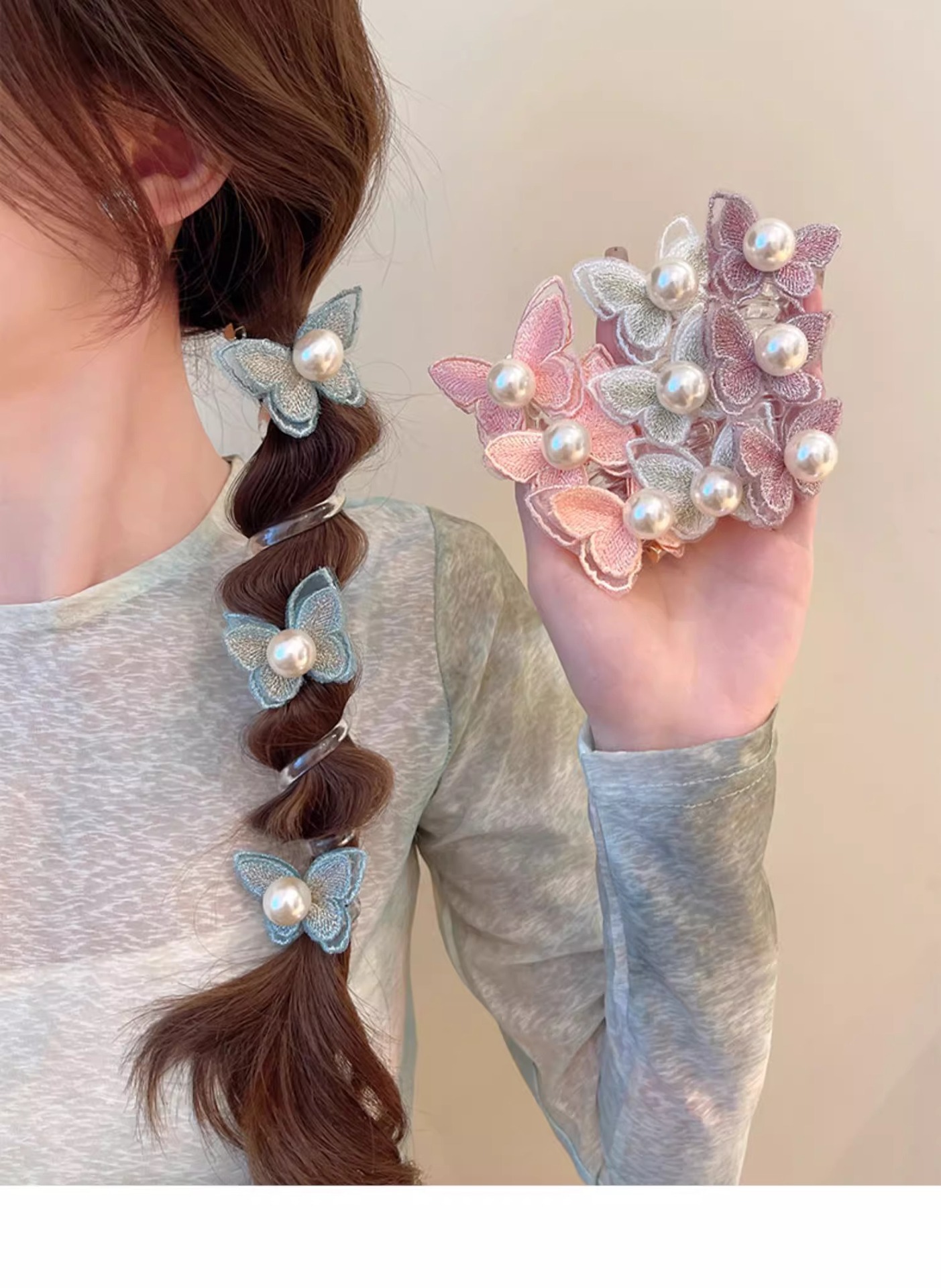 Forest-style butterfly bubble braid hair tie for women 2024, a new high-end French telephone line hair band and ponytail braiding tool pic 14