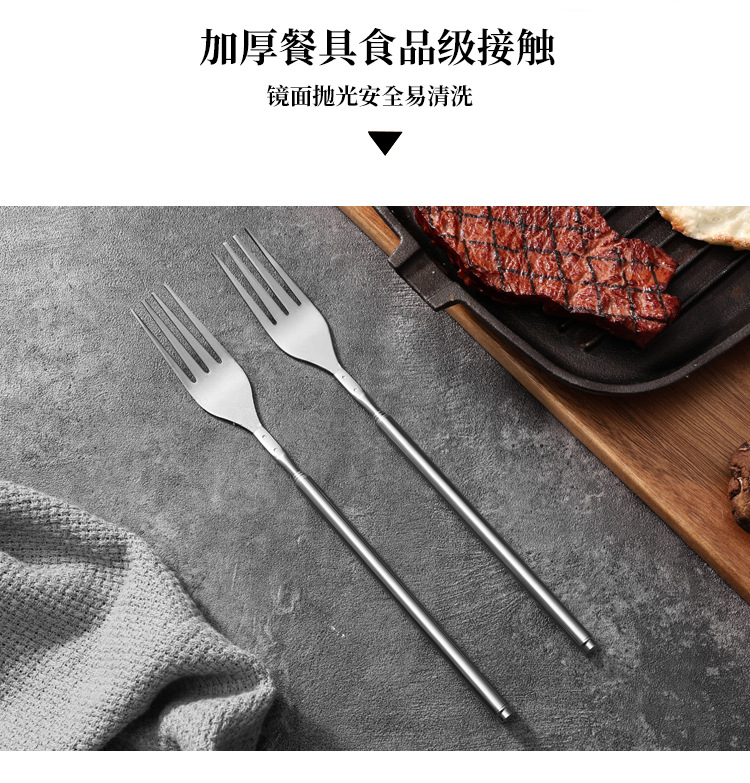 工厂现货不锈钢伸缩西餐叉勺便携餐具餐桌户外露营叉勺超长餐叉详情4