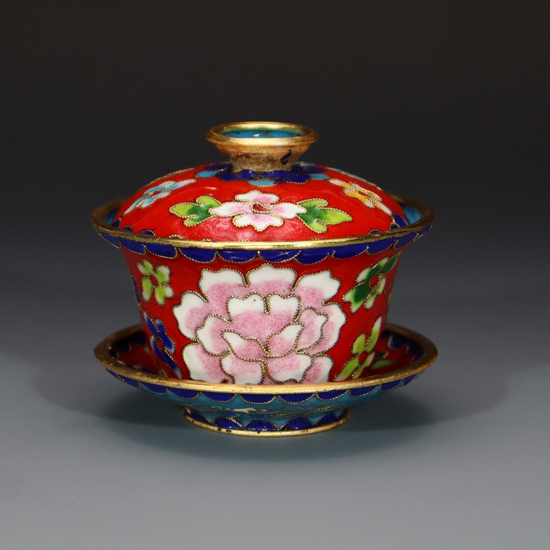 Beijing Cloisonne craft cultural gift and decorative items: copper body, cloisonne enamel, filigree, silver blue, large and small tea bowls and covered bowls pic 8