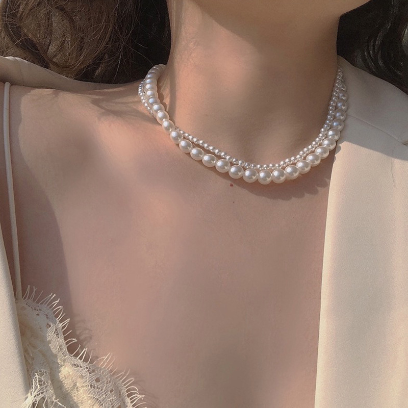 French retro double-layer pearl necklace, a light luxury, niche and high-end accessory for women, fashionable choker neck collarbone chain pic 26