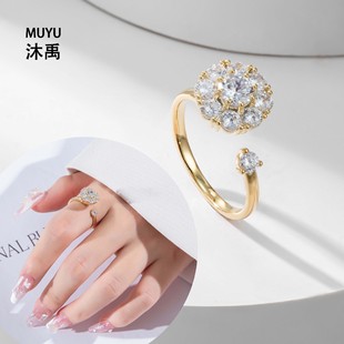 Fuente de fábrica rotary cut open ring aleación de cobre micro incrustado con circonio premium sense ajustable dedo índice anillo pic 4