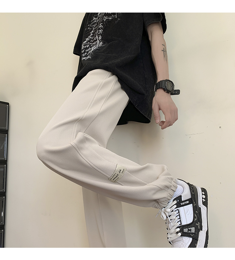 华夫格裤子男士2024秋季潮牌宽松九分束脚卫裤大码青年休闲运动裤详情18