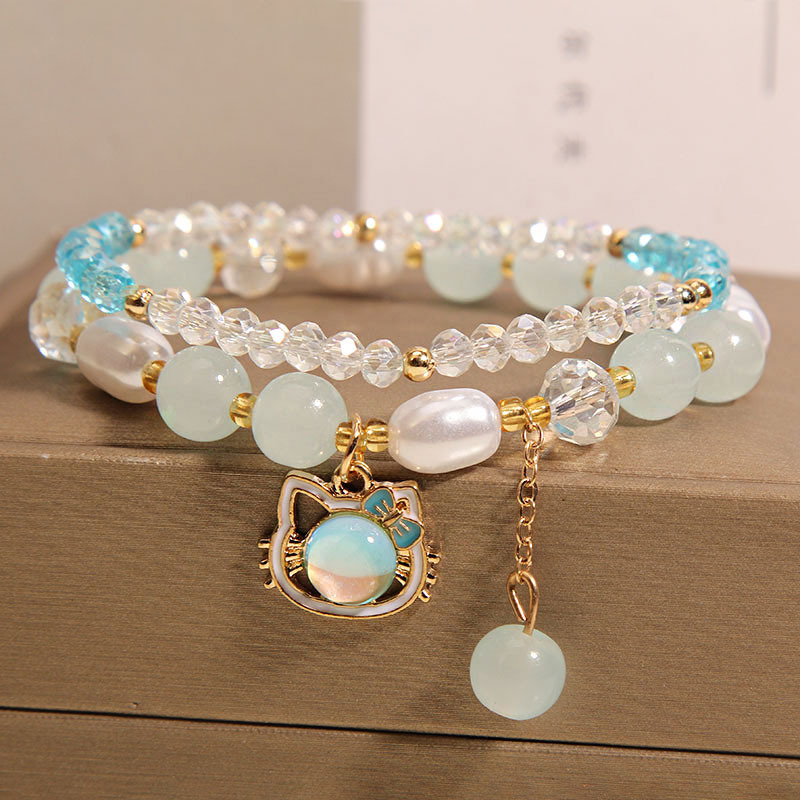 韩国小清新可爱猫咪女童手链网红小女孩水晶手串少女闺蜜学生手环详情5