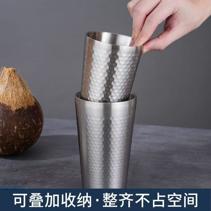 豪凯餐具韩式304不锈钢双层防烫隔热杯 商用啤酒杯餐厅饮料咖啡茶杯子详情12
