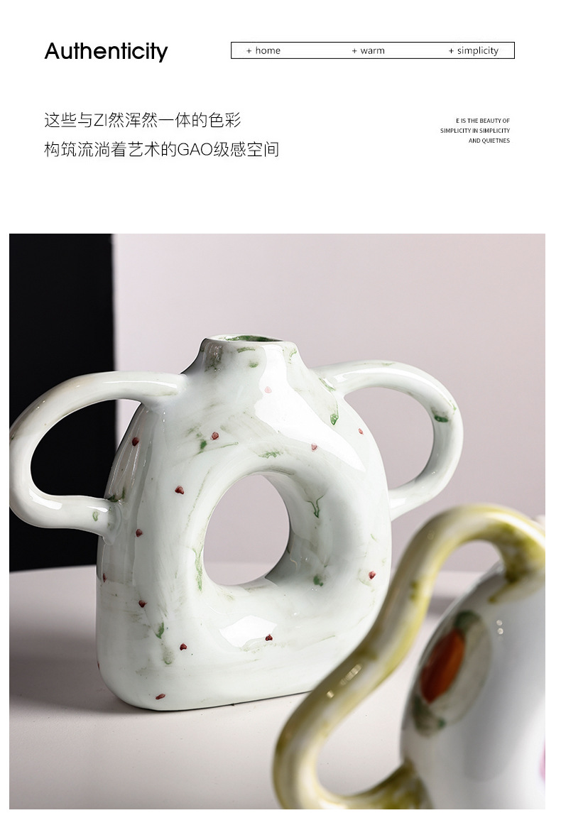 Cream-style ear vases, ceramic ornaments, living room entrance decoration, flower arrangement, high-end style, ins flower vases, table handicrafts pic 8