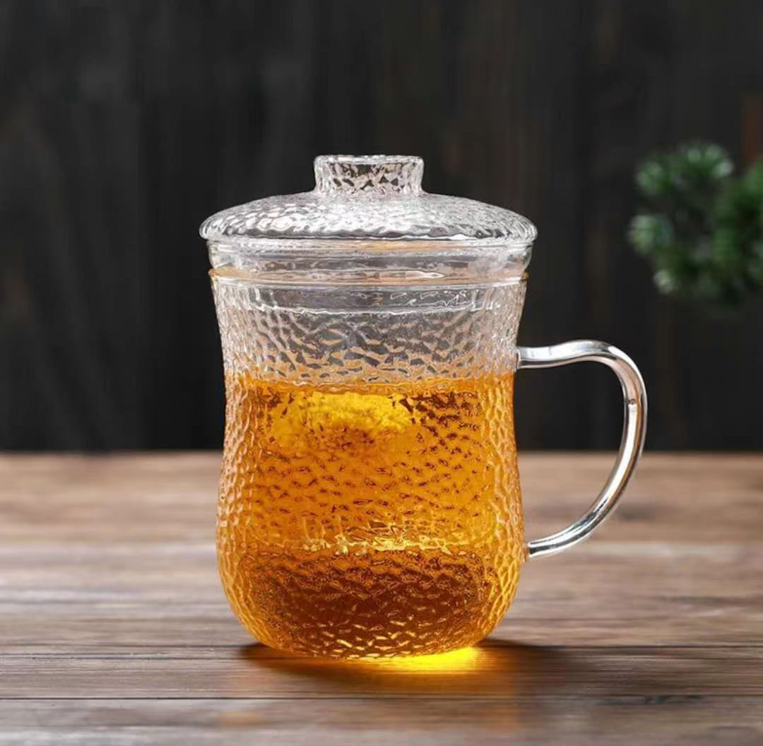 生产高硼硅玻璃泡茶三件杯 家用透明玻璃杯 简约带把办公花茶杯详情4