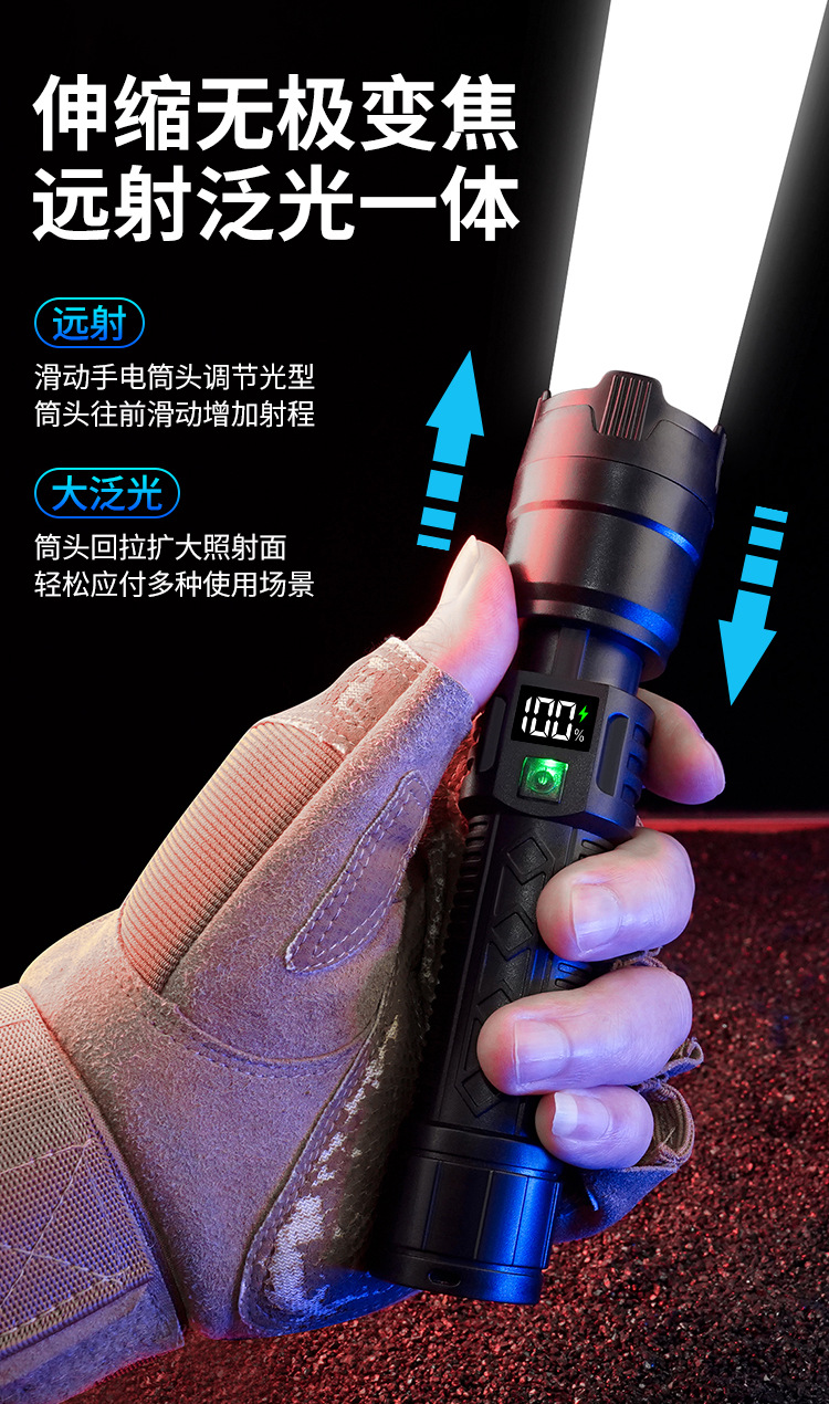 跨境强光电筒充电便携超长续航户外远射防水多功能家用爆亮手电筒详情3