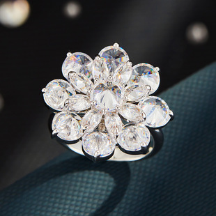 A light luxury and high-end grey pearl camellia open ring, a copper alloy slightly inlaid zircon adjustable index finger ring pic 6