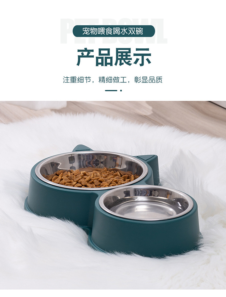 Rongka Pet Cross-border Dog Bowl, dog Basin, Cat Bowl, cat food Basin, dog anti-knock Double Bowl, cat and Small and medium-sized dog drinking and feeding integrated pet double bowl pic 11