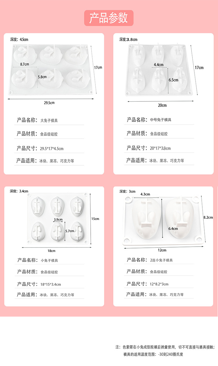 现货小兔子硅胶模具摆摊钵仔糕凉粉点心蜡烛石膏滴胶烘焙模具详情13