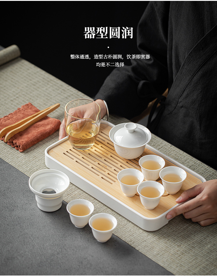 Dehua White Porcelain Kung Fu Travel Tea Set Company Annual Meeting Gift printed covered bowl Tea Cup with tea tray small set pic 9