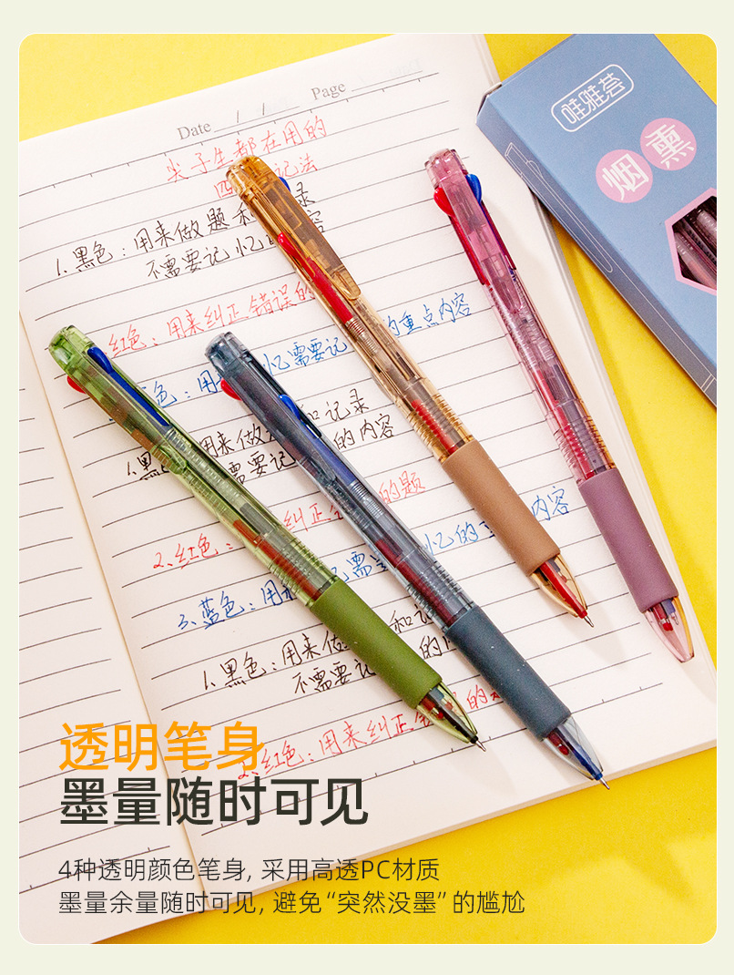 The Weiya Hui 23812 three-color gel pen, a three-color all-in-one water pen, and ST multi-color practice pen ensure smooth writing pic 3