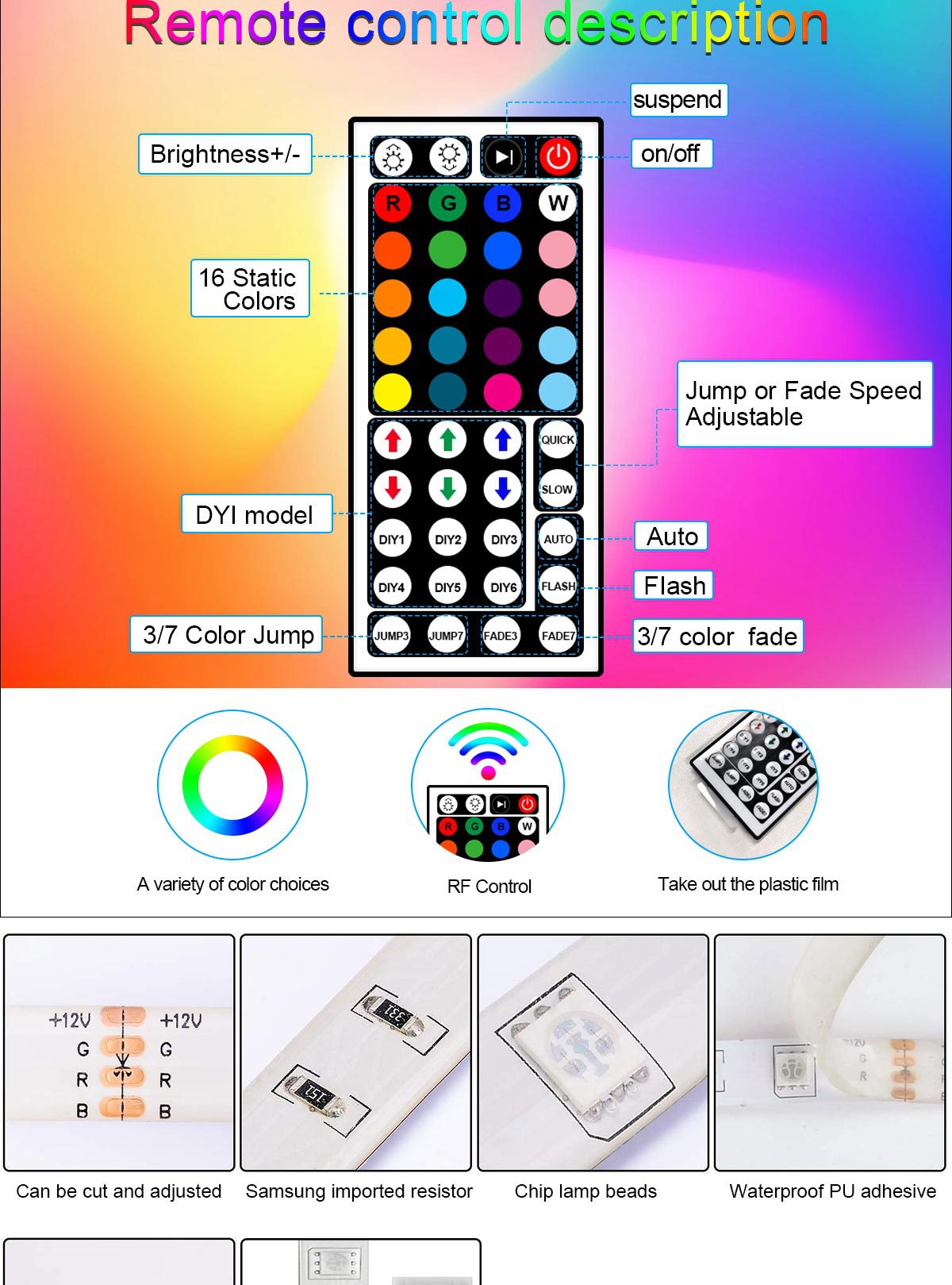Intelligent color LED light strip roll remote control power adapter, light strip flash light strip, led light strip product packaging box pic 16