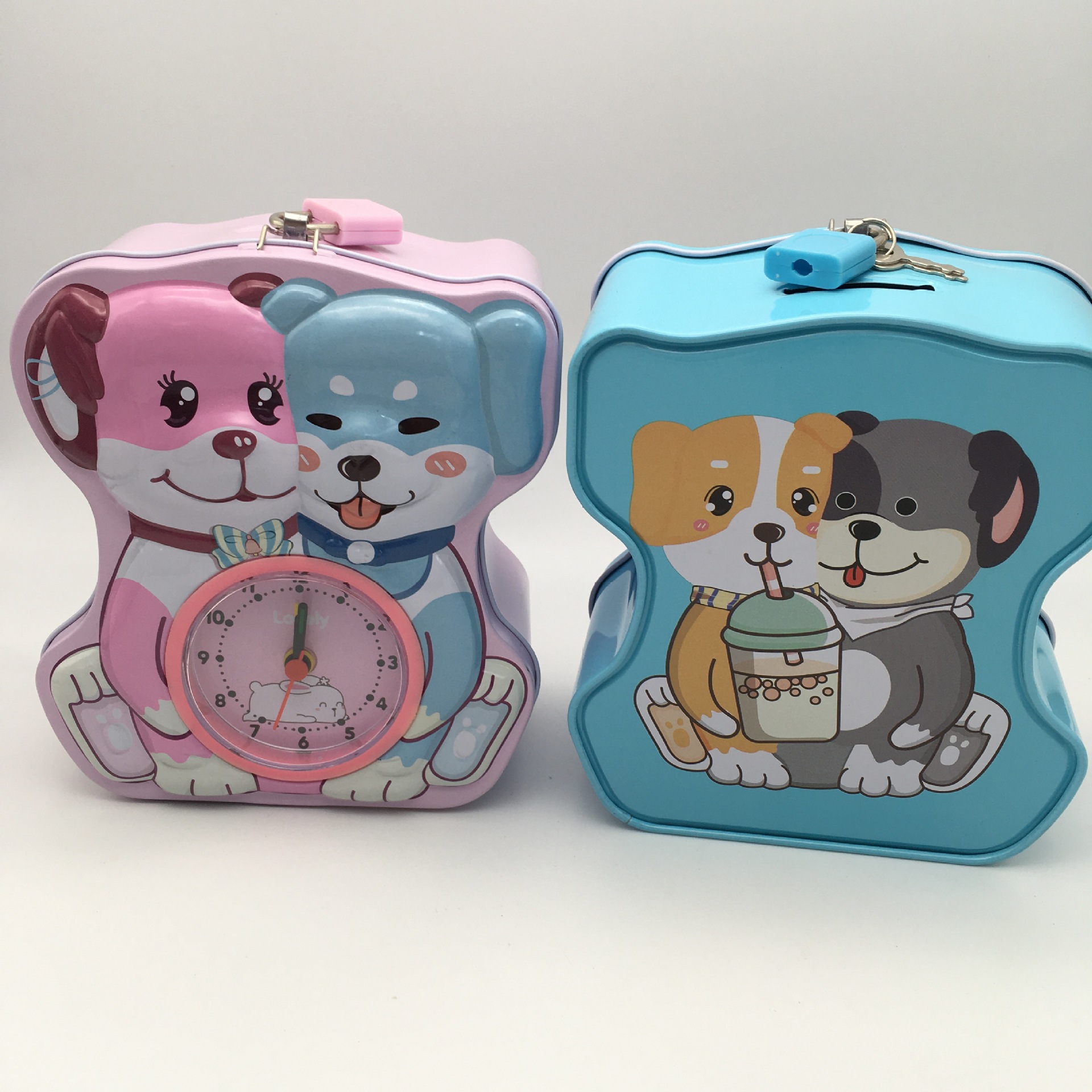 S-244 Dog alarm clock money Box, cute and adorable pet dog Shiba Inu iron storage box with password lock pic 3