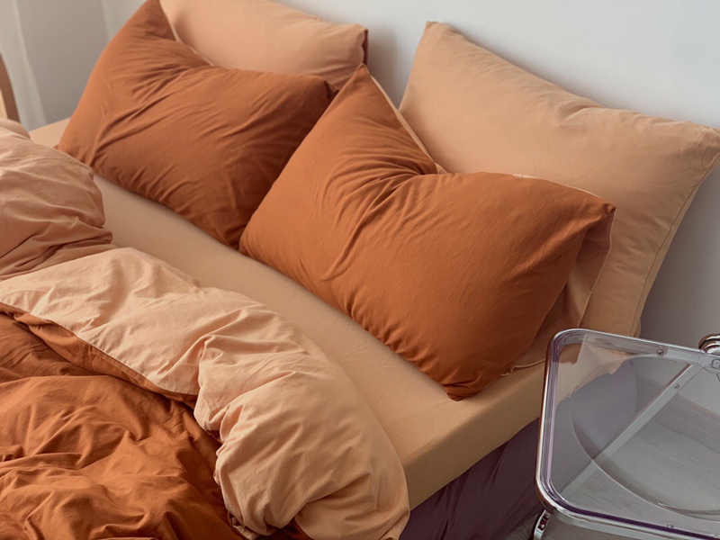 ins Japanese-style solid color all-cotton knitted cotton four-piece set, skin-friendly nude sleeping plain double-layer Indian cotton bed sheet pic 112