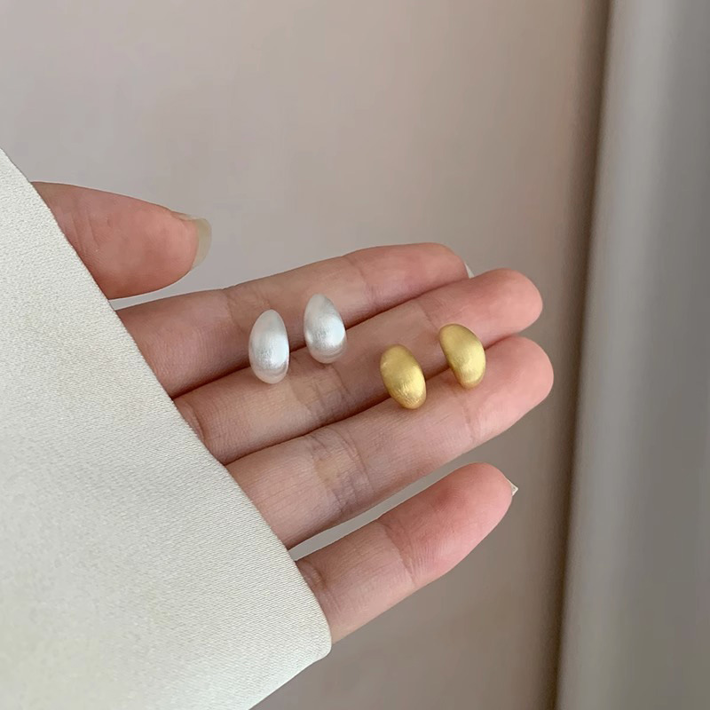 小众C型磨砂拉丝925银耳环女冷淡风不规则几何水滴设计耳钉耳饰潮详情4