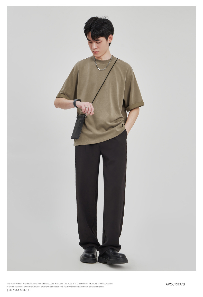 APO男装|潮流垂感针织T恤男士2025春夏新款纯色宽松休闲短袖上衣详情8