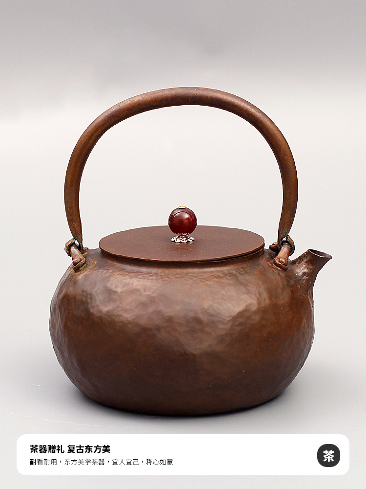 Hand-hammered household Chinese-style tea kettle, hammered purple copper teapot, tea ware, retro office copper teapot, kung fu teapot pic 6