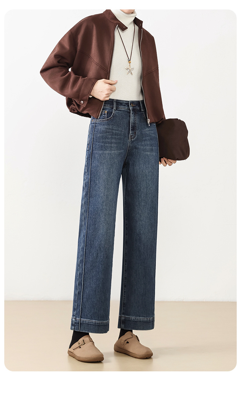 Fleece warm and slimming 9-inch straight-leg jeans for petite women, new high-waisted cigarette tube pants for winter 2025 pic 17