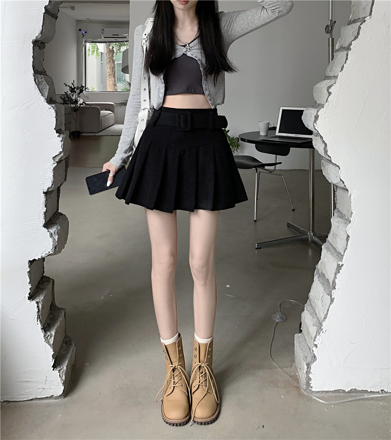 秋冬季韩版2024新款时尚辣妹高腰显瘦短款百搭纯色百褶半身裙子女详情24
