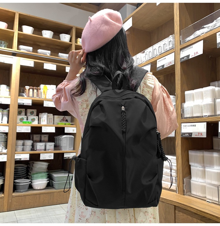 双肩包男士高级感大容量简约书包女大学生旅行背包纯色休闲批发详情7