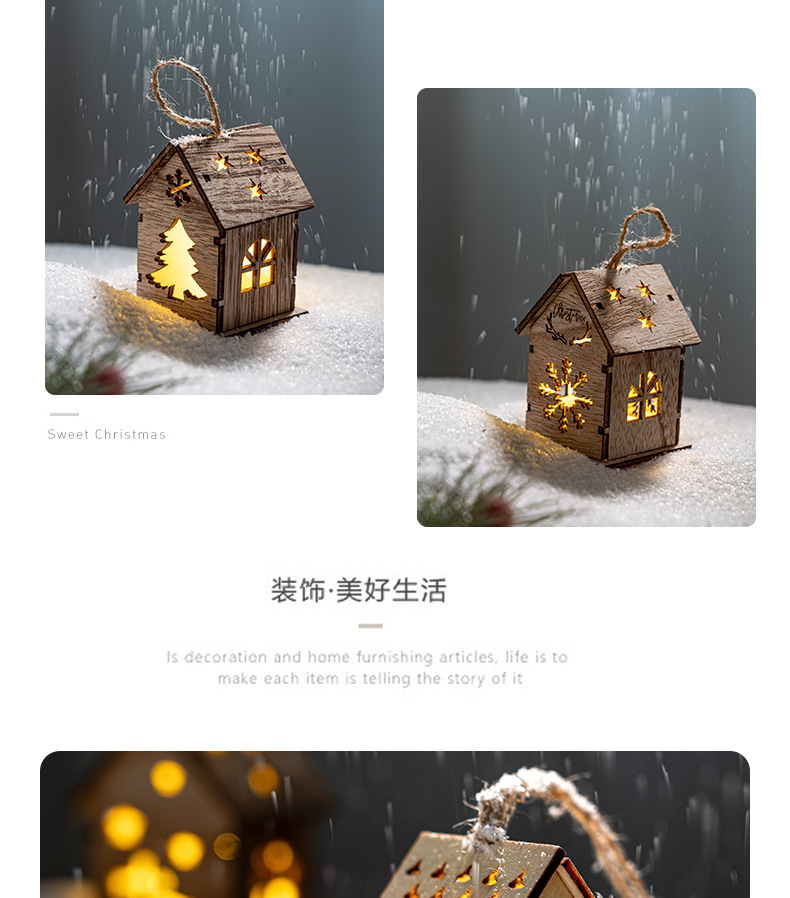 Christmas home decoration, desktop scene arrangement props, wooden house ornaments, hanging items, glowing Christmas tree decoration accessories pic 7