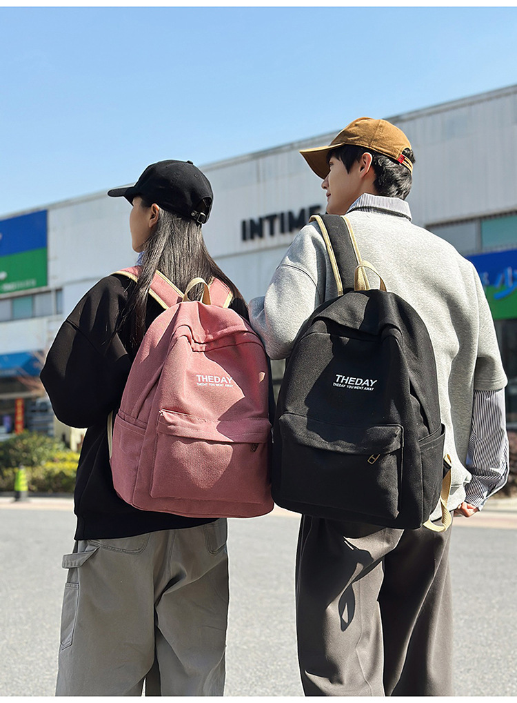 跨境港风双肩包男士大容量休闲韩版帆布大学生高中书包女潮流背包详情8