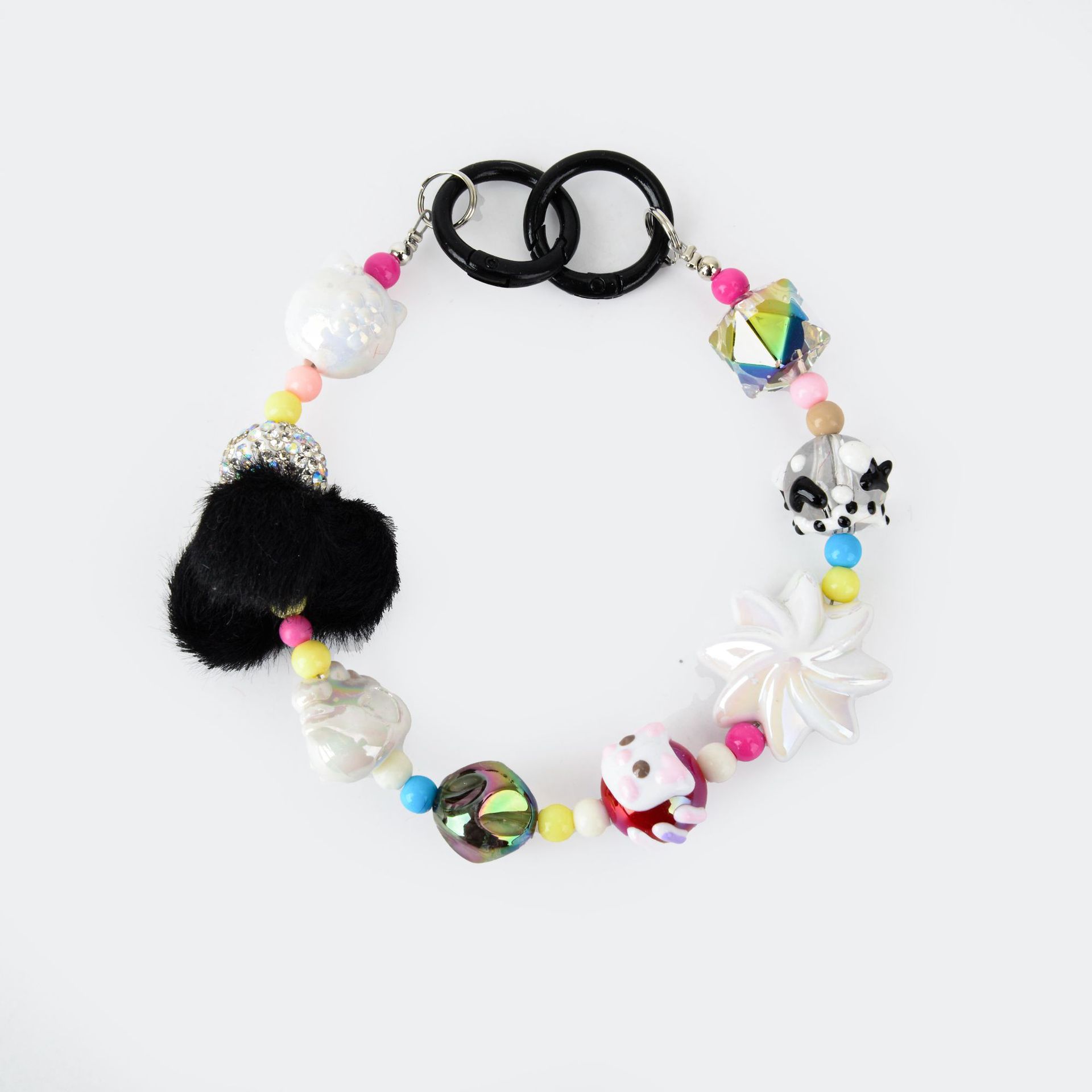 新款时尚毛球串珠手机链盲盒手绘串珠包包服装挂饰钥匙扣配饰批发详情4