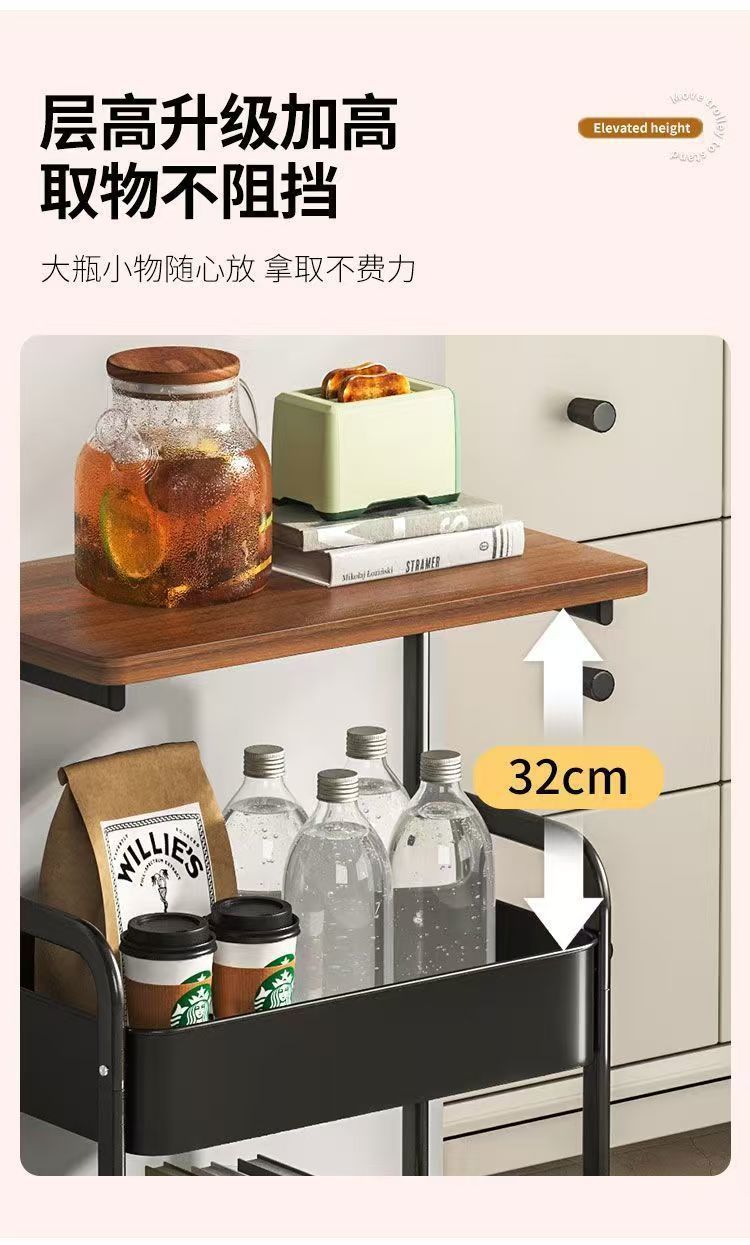 小推车置物架复古风落地带轮可静音移动多层零食架沙发茶几置物架详情7