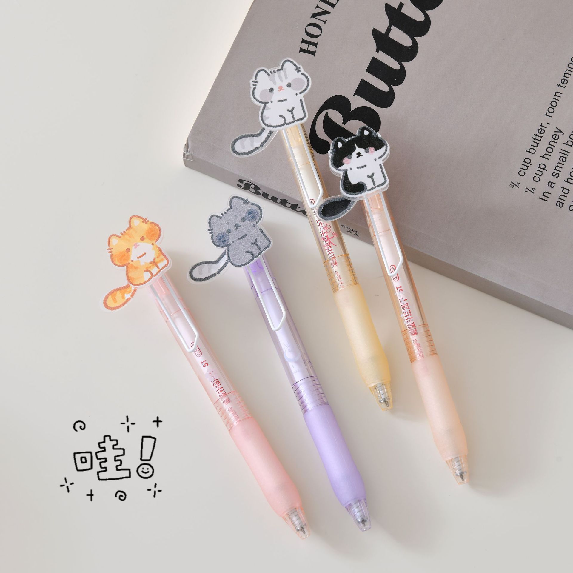 New cat tail press gel pen 0.5mm black pen, smooth and cute design for exam writing, anti-slip handle stationery pen pic 8