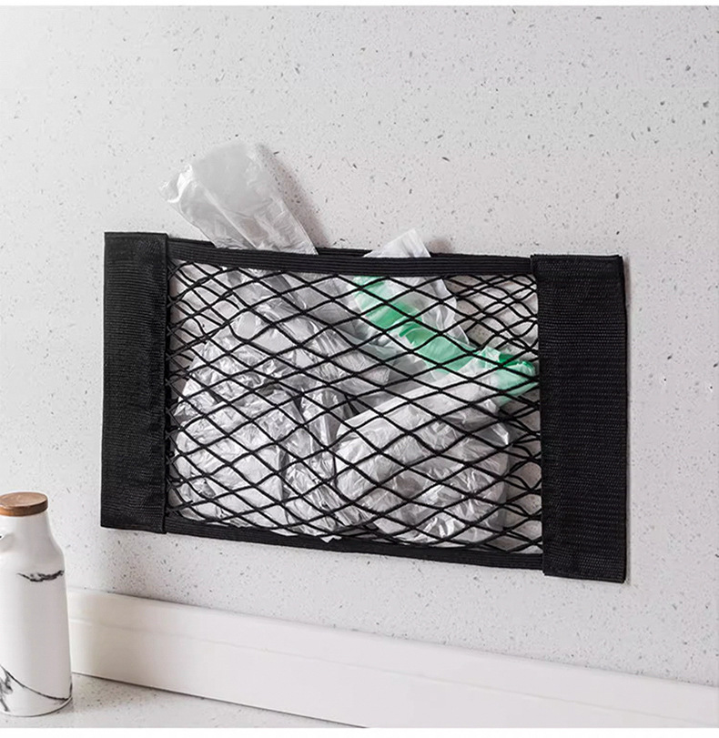 Garbage bag storage net bag, wall-mounted kitchen cabinet door, plastic bag storage wonder, adhesive net bag, large-capacity hanging bag pic 4
