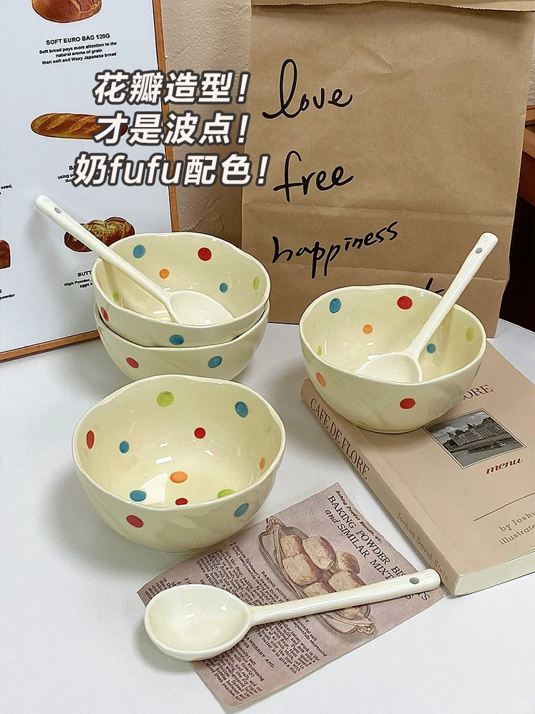 【包邮】彩色波点手绘釉下彩陶瓷餐具套装高颜值简约陶瓷碗盘大汤详情7