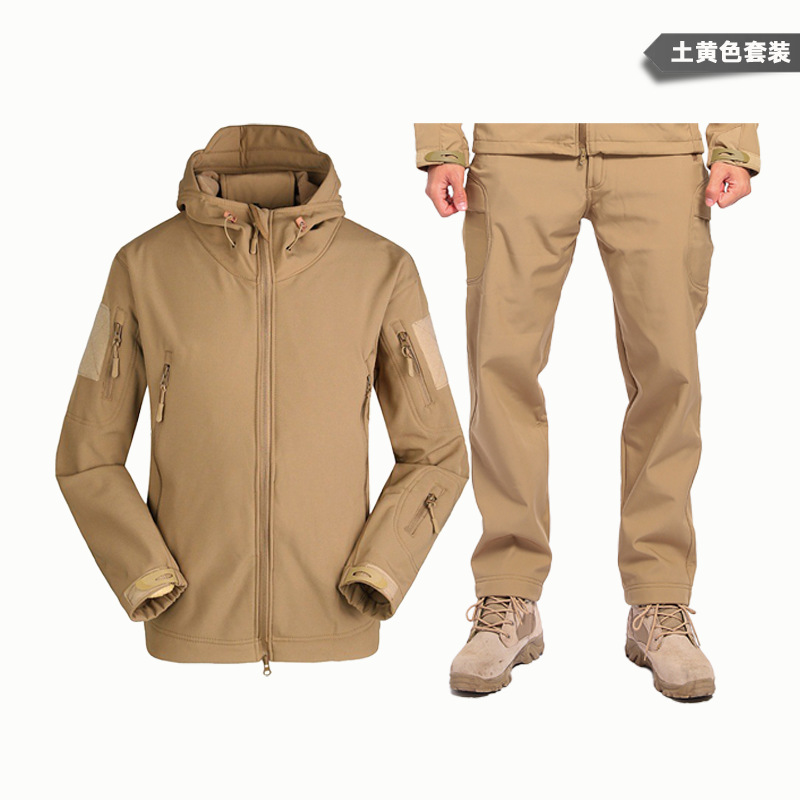 Yitu Tactical Sports Shark Skin Waterproof Soft Shell Down Jacket and Pants Alpha Green Warm Fleece Camouflage Down Jacket Set pic 28