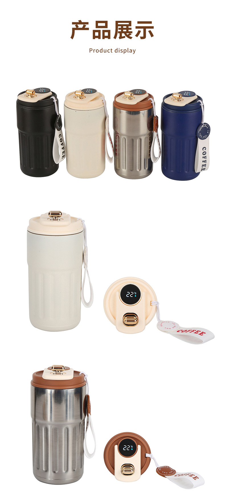 Customized cross-border smart 316 stainless steel coffee cups, insulated cups with handles, water cups for men and women traveling together, and cold preservation cups pic 10