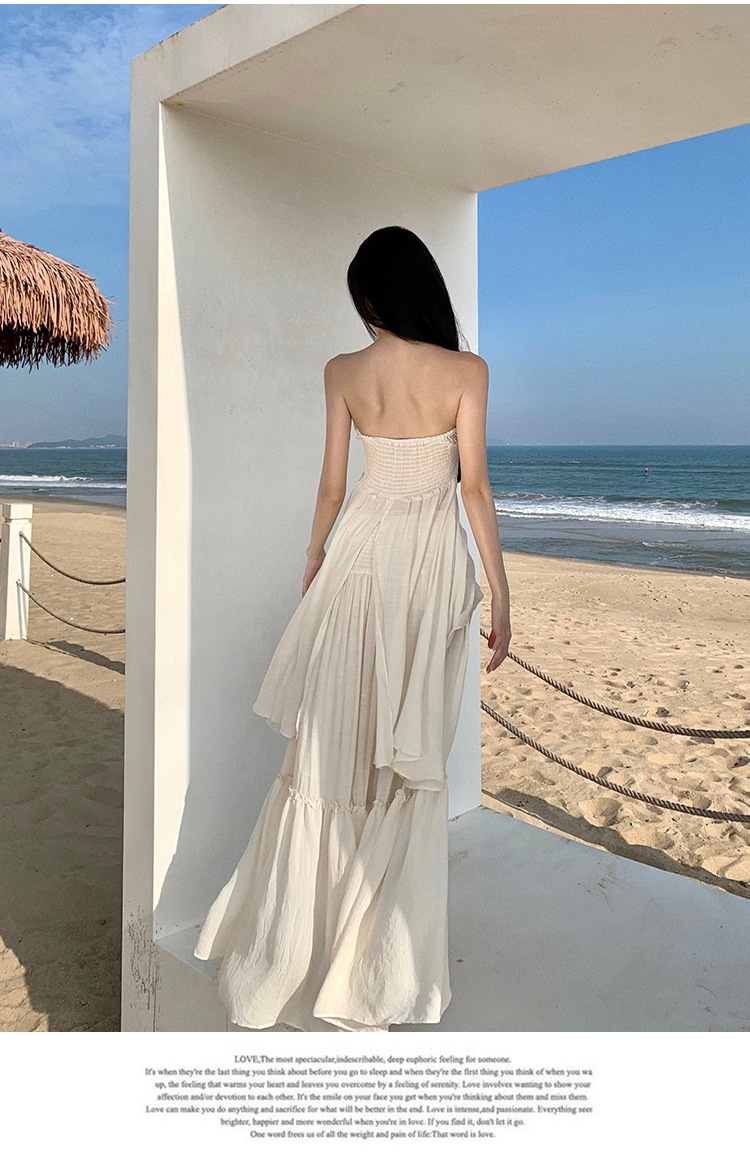 海边度假裙套装纯欲在逃公主超仙露背吊带裙+褶皱大摆半身裙仙女详情15
