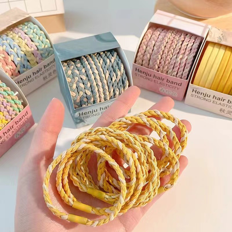10 pieces of candy-colored braided hair tie with high-elasticity and durable rubber bands, new ponytail hair tie headwear pic 7