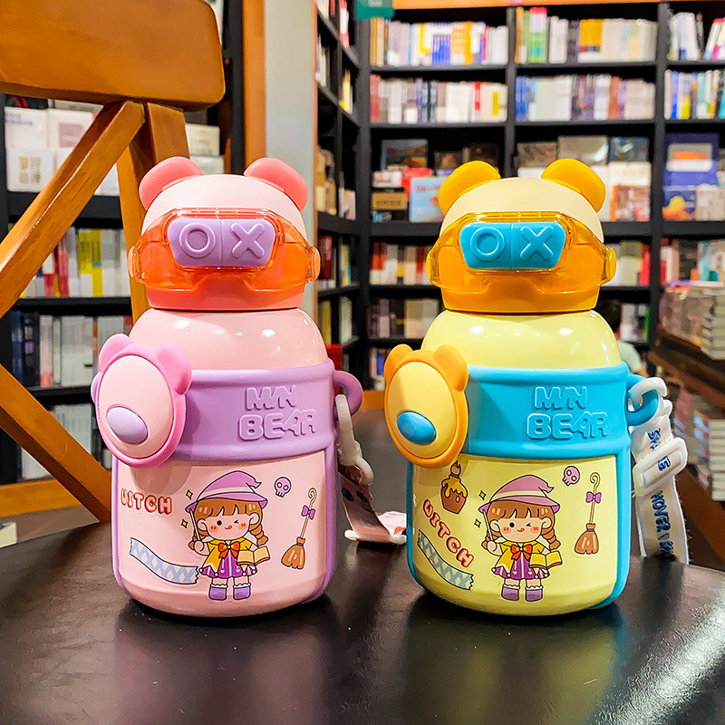 大容量316不锈钢保温杯可爱卡通大肚杯带提绳便携带吸管儿童杯子详情2