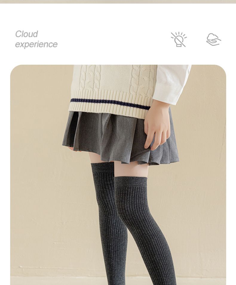 儿童长筒袜春秋款纯色女童过膝袜子韩版洋气公主黑白色无根高筒袜 pic 11