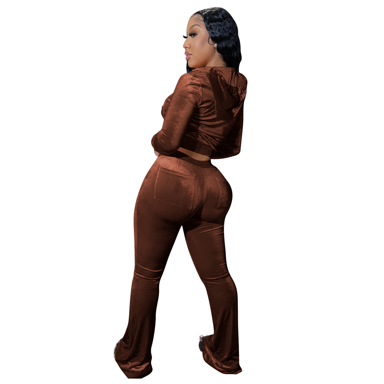 Solid color gold velvet wide-leg pants two-piece set pic 219