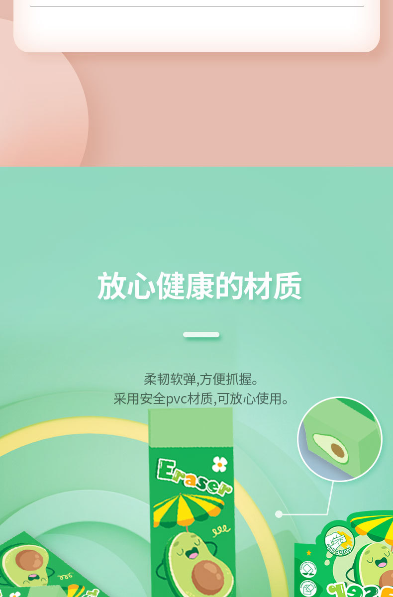 卡通水果牛油果橡皮擦小学生考试铅笔擦儿童文具用品绘画素描橡皮详情3