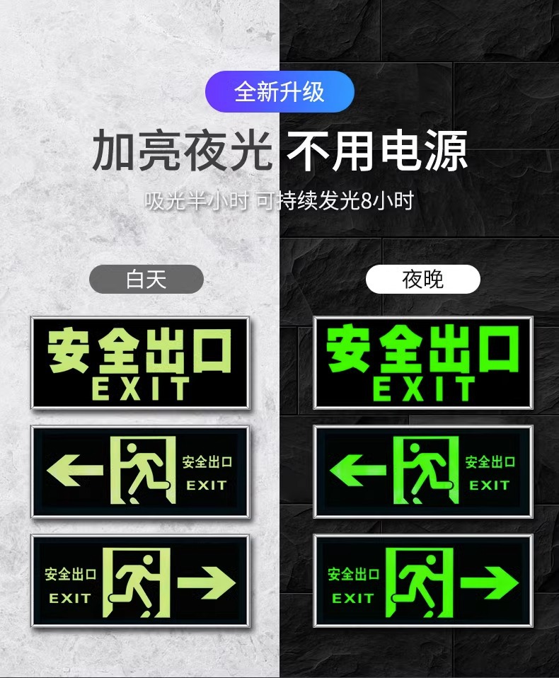 安全出口指示牌地贴楼梯通道疏散应急紧急消防标识荧光警示牌标示详情2