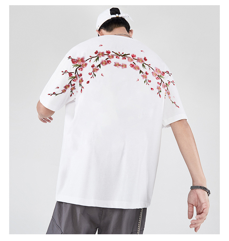 New Spring/Summer 2025 Guochao Chinese Trend brand loose plum blossom embroidered short-sleeved T-shirts for men and couples, summer half-sleeved pic 18
